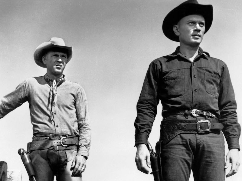 McQueen in classic wester, The Magnificent Seven, 1960, with Yul Brynner.