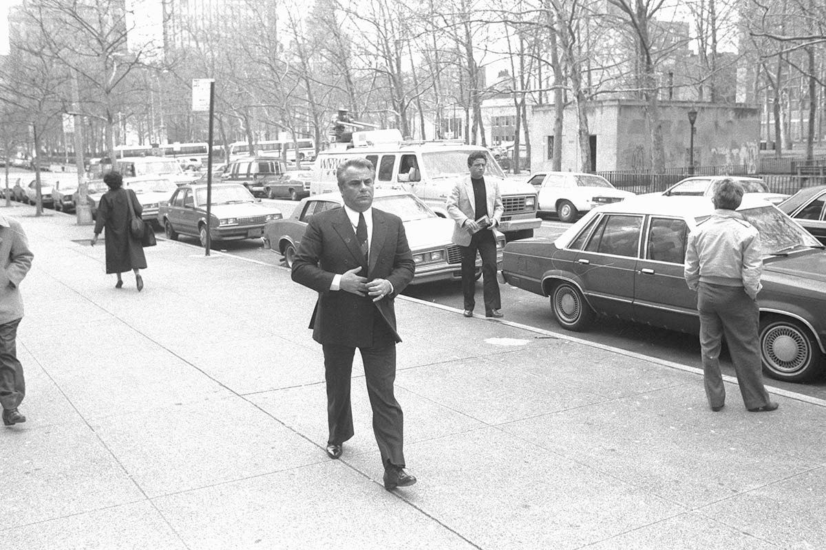 John Gotti arriving at the Brooklyn Federal Court, somewhere he'd become very familiar with (Getty).