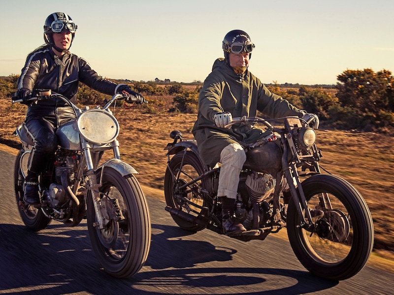 In the New Forest, Nick accompanies daughter Edie on his 1939 Harley-Davidson WCL 45: “I did my brother a favour, and he was so happy that he gave me his beloved motorbike that he’s had since he was 16, although hit was in boxes. That was in 1971, and he had two of them. I had it built up by Toshi, my Japanese friend in London, and now I can ride with my brother on twin bikes and it’s great. I’m in love with it.”