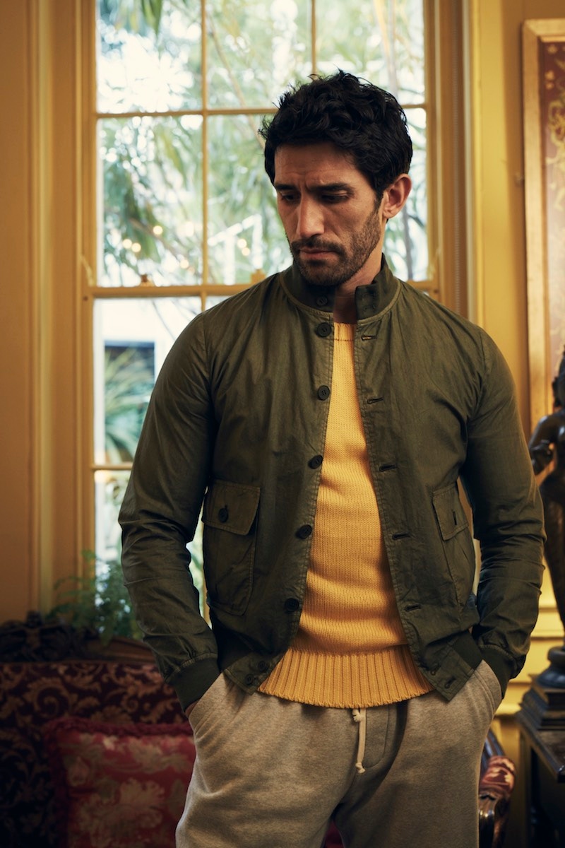 Wasabi green cotton jacket, Valstar; yellow cotton crewneck, Anderson & Sheppard. Styling by Jo Grzeszczuk, photograph by Olivier Barjolle.