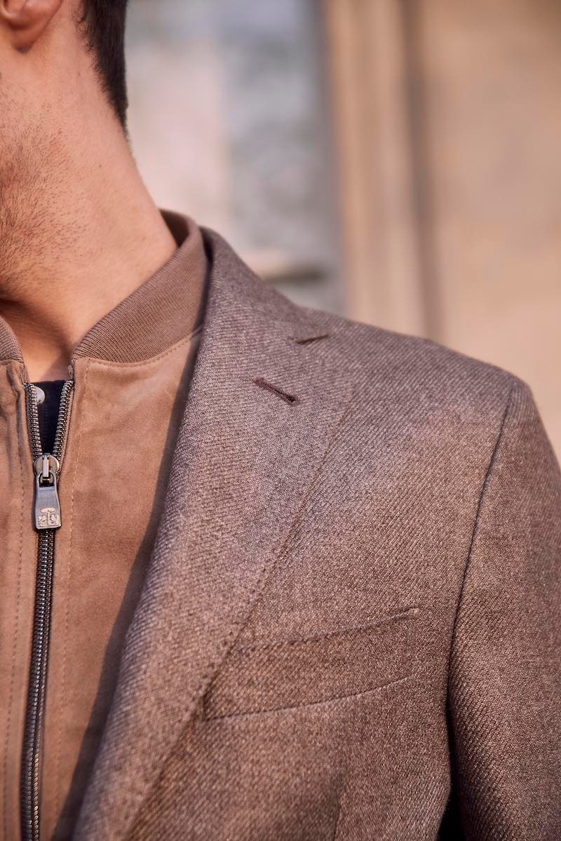 Corneliani's ID jacket in silk and cashmere comes with a detachable vest. Photo by James Munro.
