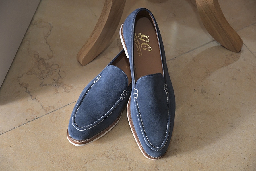 Cleverley's exquisite blue suede loafers are the perfect smart casual summer shoe.