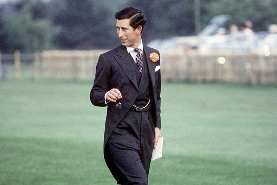 The Prince of Wales in a dark grey three-piece morning suit.