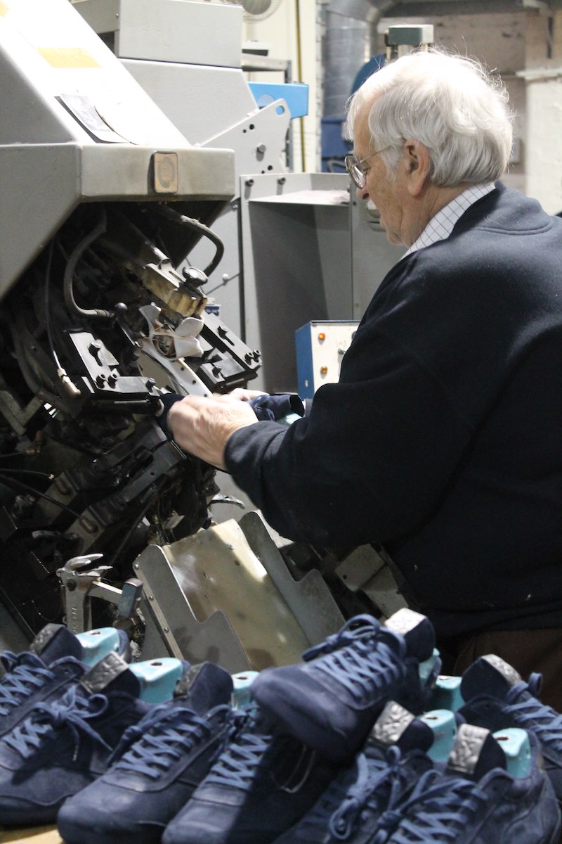 The assembled upper is then machine lasted, a technique also used by Northampton's finest shoemakers.