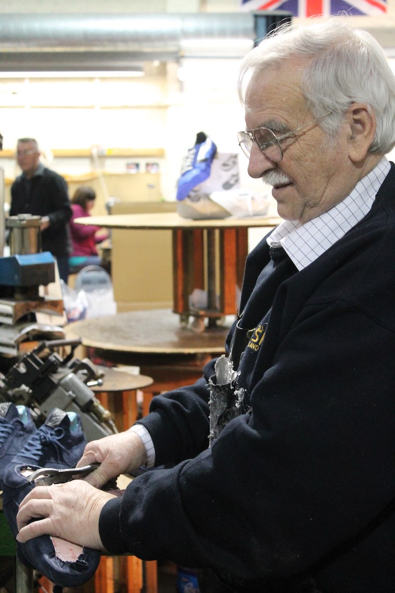 The uppers are then tacked onto the sole of the shoe for a finer finish.