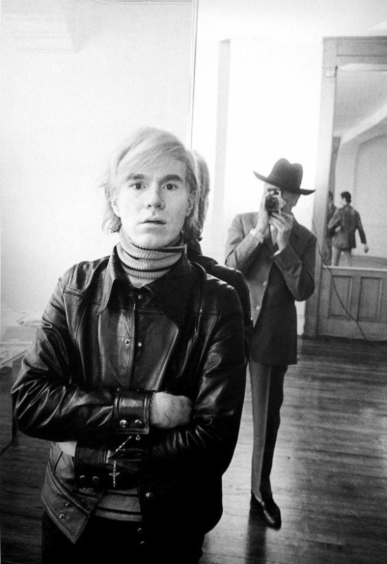 A leather jacket and striped polo neck sweater were staples of Warhol.