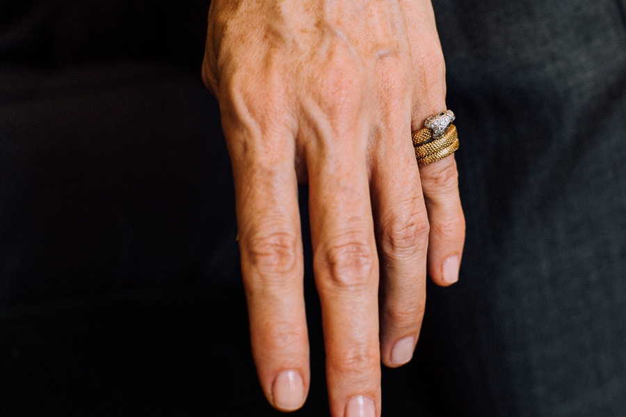 Anda wears this Cartier snake ring, which she picked up second-hand from 21st Century Jewels in London, almost every day. It has a diamond head and emerald eyes.