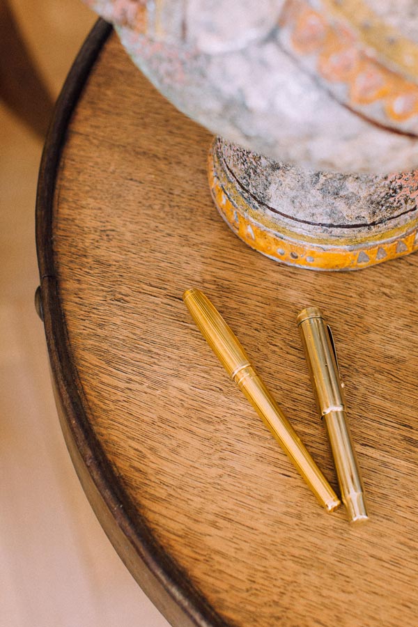 Anda inherited this gold Parker pen from her father, but travels with the DuPont cartridge pen to avoid leaking. “I learnt to write at the French school, so my handwriting is very curly, which looks much better with an ink pen.”