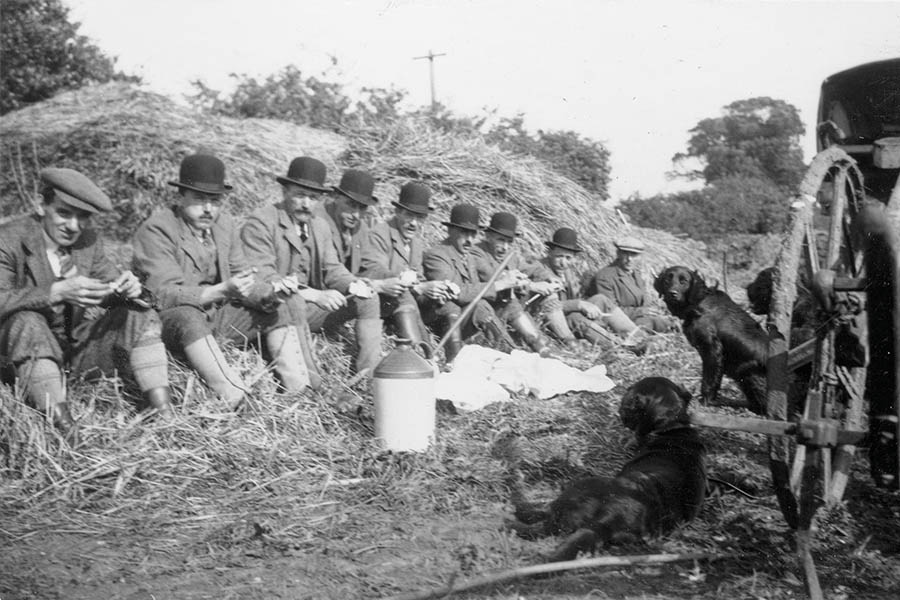 A group of beaters wear coke hats, which were first commissioned by Thomas Coke, for protection against branches.