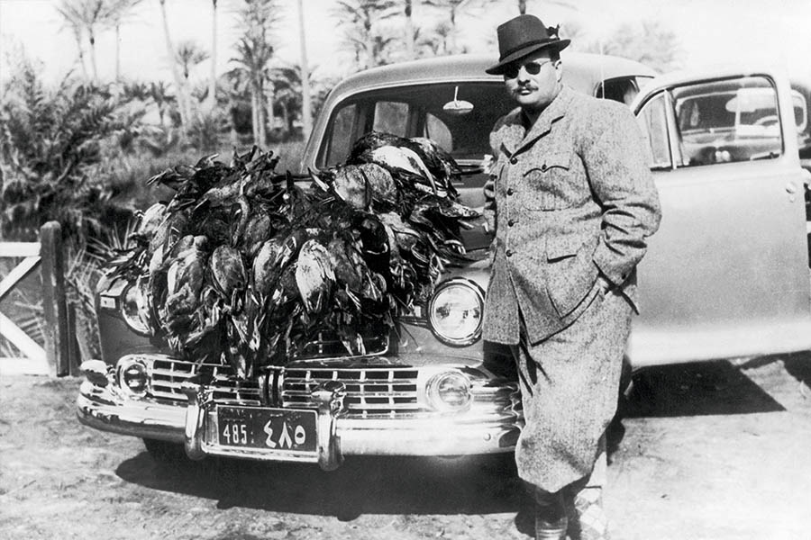 King Farouk of Egypt on a hunt, circa 1940.