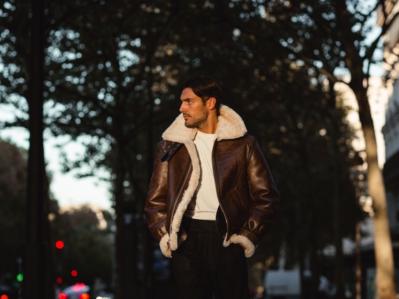 Nathaniel Asseraf wearing the B-3 flight jacket. Photograph by Milad Abedi.