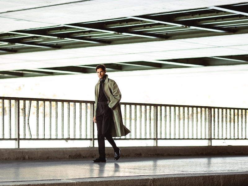 Rubinacci cotton Manny trouser, Anderson & Sheppard knit and scarf, vintage coat from Broadway & Sons. Photo by Milad Abedi.