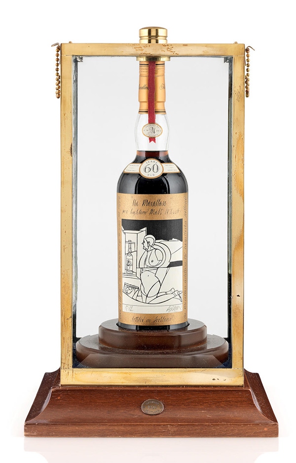 The Valerio Adami bottle of 1926 The Macallan in its presentation case.
