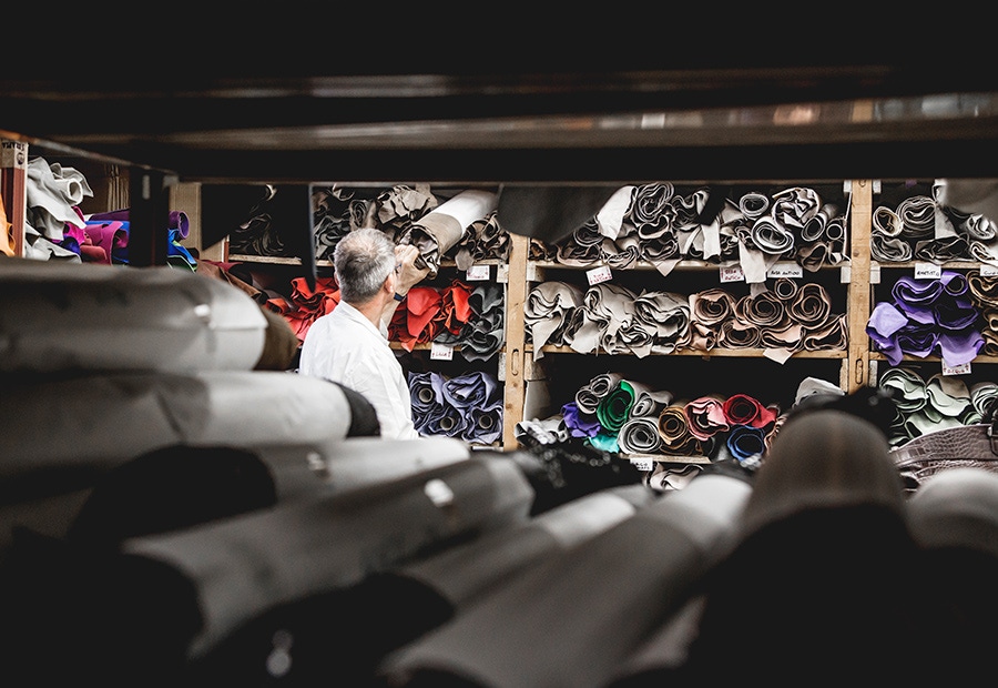 Inside the Maison's atelier, full of exotic skins and calfskins.