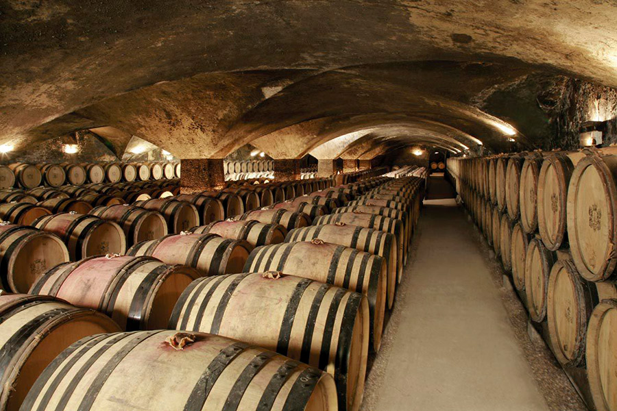 The cave de vin in the Chateau de Meursault.