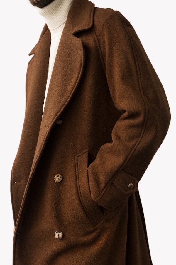 Chestnut wool trenchcoat.