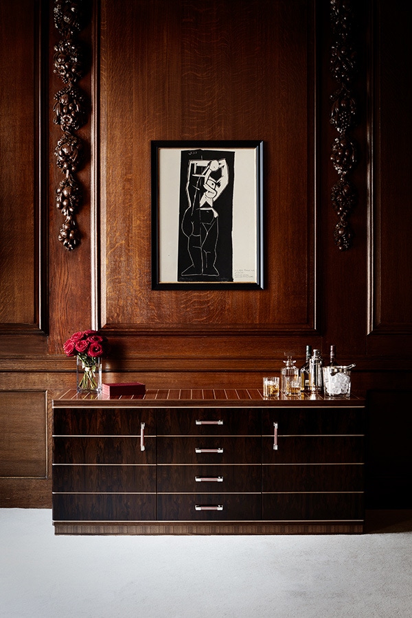 The Riviera sideboard beautifully framed by wood panelling.