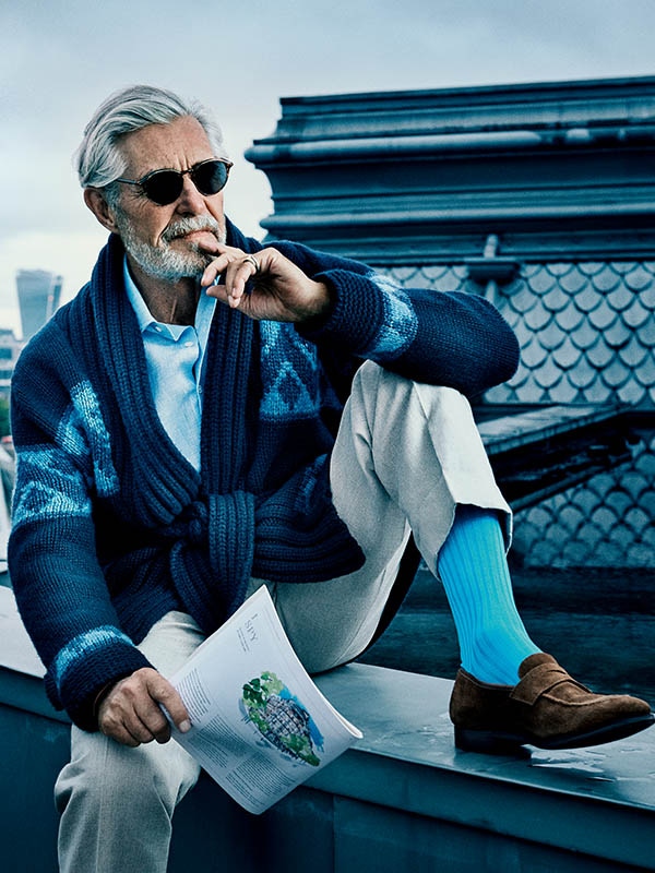 Bernard Fouquet wears turquoise cotton socks by London Sock Company.