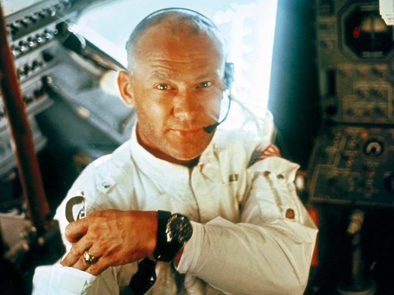 Buzz Aldrin on the 1969 Apollo 11 mission, during which he became the second man to set foot on the moon.