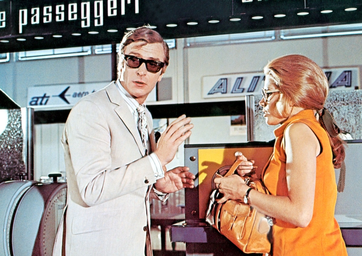 Michael Caine opposite Maggie Blye in The Italian Job (1969).