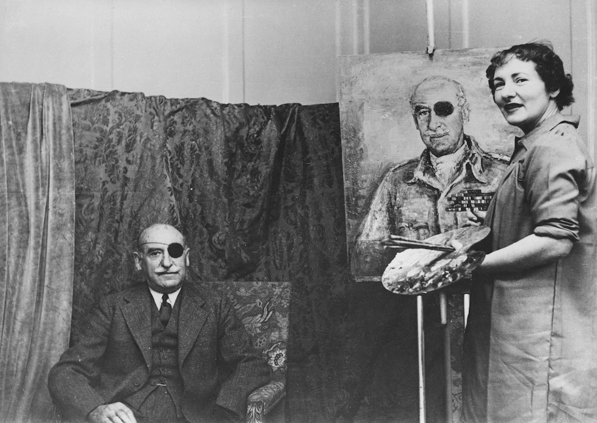 Carton de Wiart sits for his portrait by artist Mollie Forestier-Walker, London, 1950.