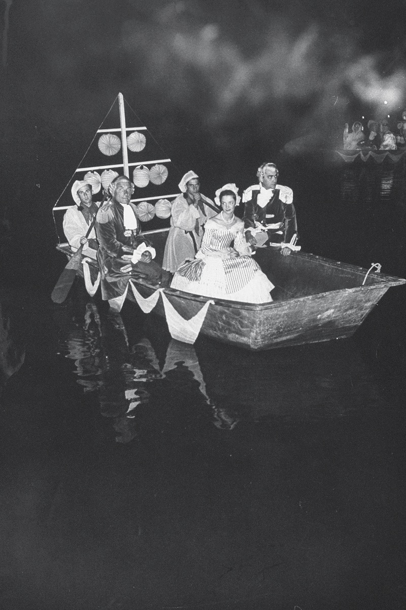 Dressed up on a boat (far left)during a ball for cancer research at the Palace of Versailles. (Photo courtesy of Getty Images)