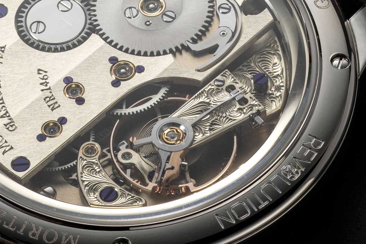 From Moritz Grossmass with love, their balance cock and escapement bridge are engraved by hand to give the watch its ultimate signature (©Revolution)