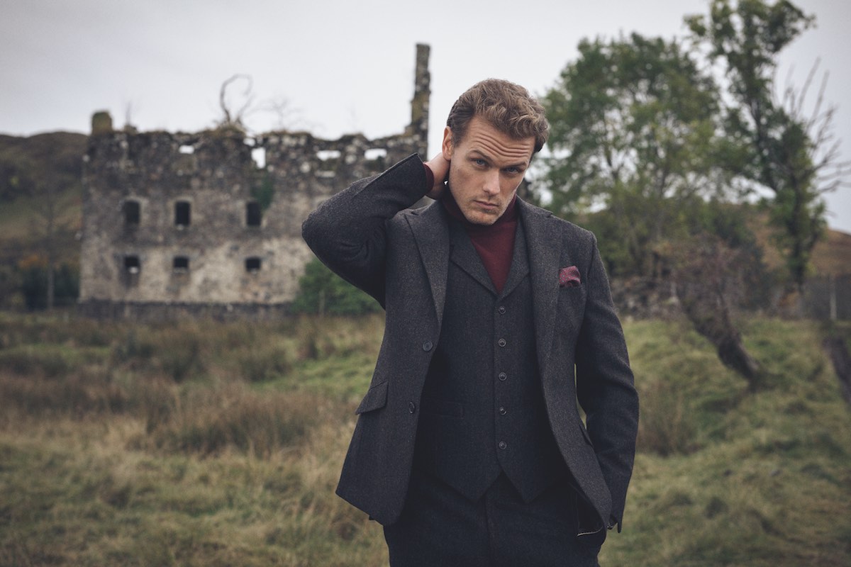 Shetland wool Donegal three-piece suit and wool roll-neck, Walker Slater at The Rake; silk pocket-square, Budd Shirtmakers
