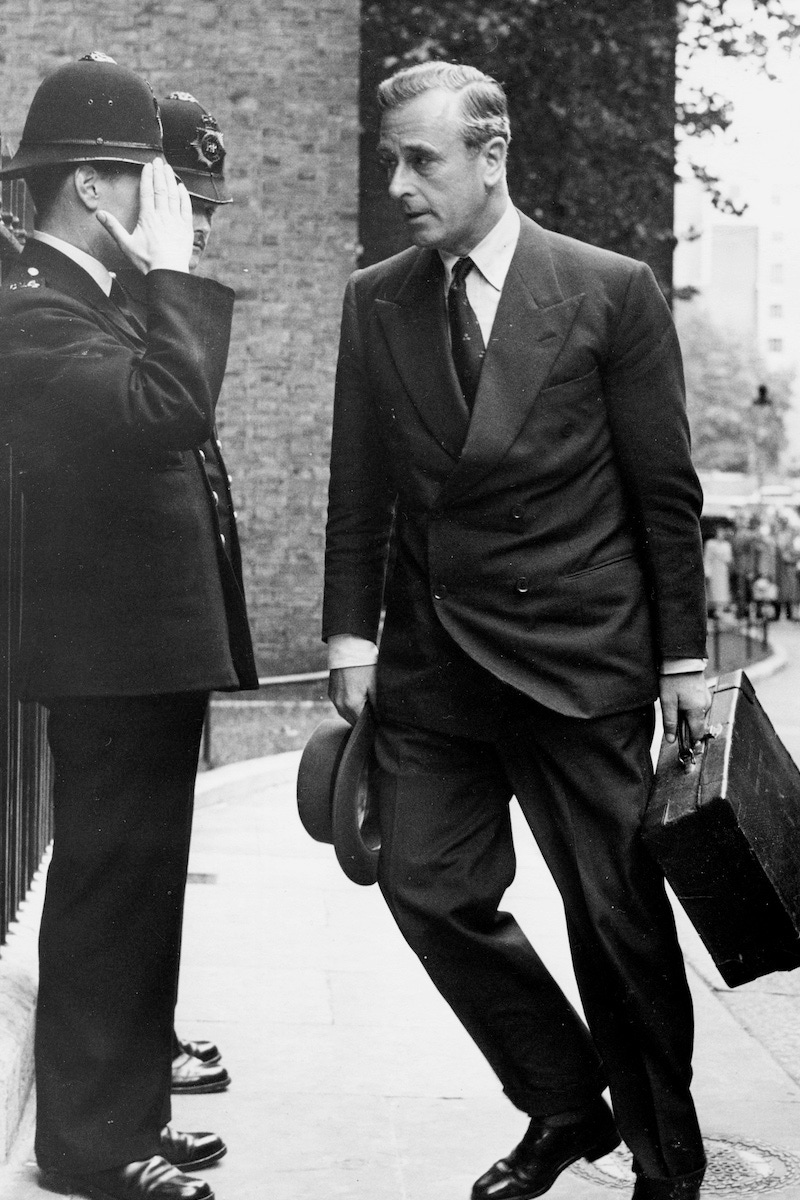 A policeman saluting Mountbatten as he arrives at 10 Downing Street in 1956 for the Suez crisis talks (Photo via Getty)