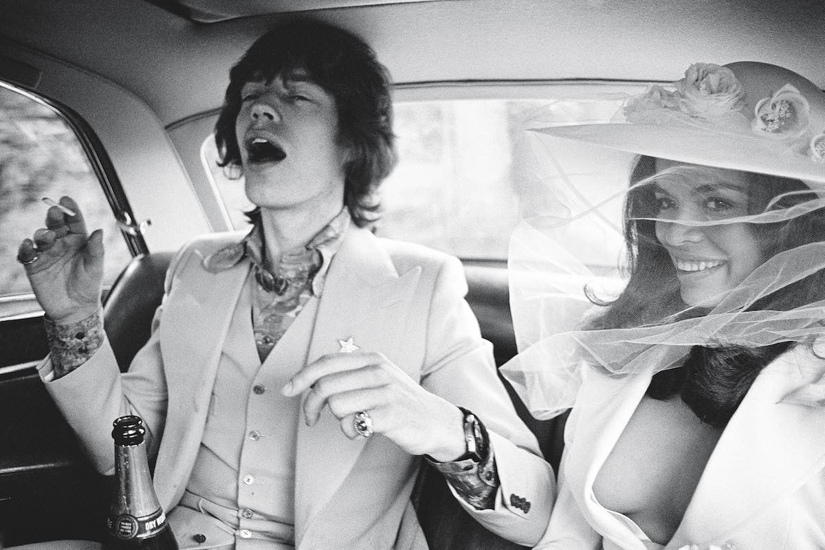 Mick and Bianca Jagger moments after their wedding ceremony in Saint-Tropez in 1971.