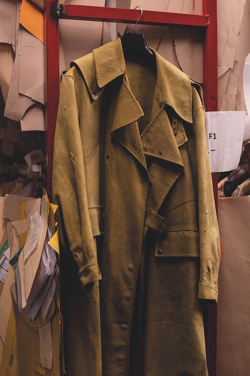 Vintage coat dating to 1943 in the firm’s archive room.