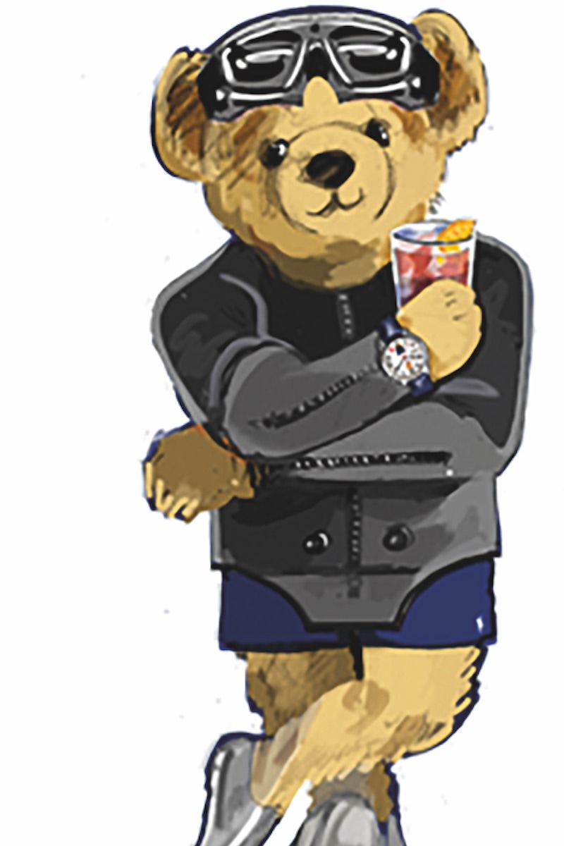 A sketch of the Bearfoot Negroni Bear ‘day’ that will be available on a limited edition set of swimwear and polos.