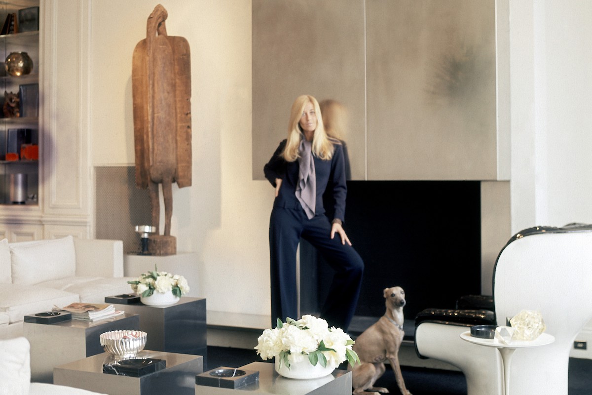 Catroux in her Paris apartment with her Whippet, circa 1970.