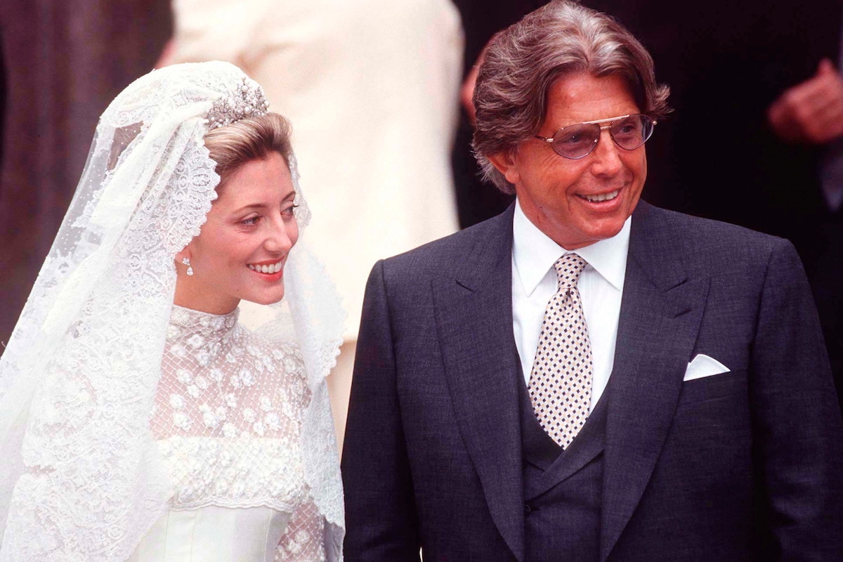 Marie Chantal with Robert on her wedding day at St Sophia’s Greek Cathedral in London, 1995 (Photo by Tim Graham/Getty Images)