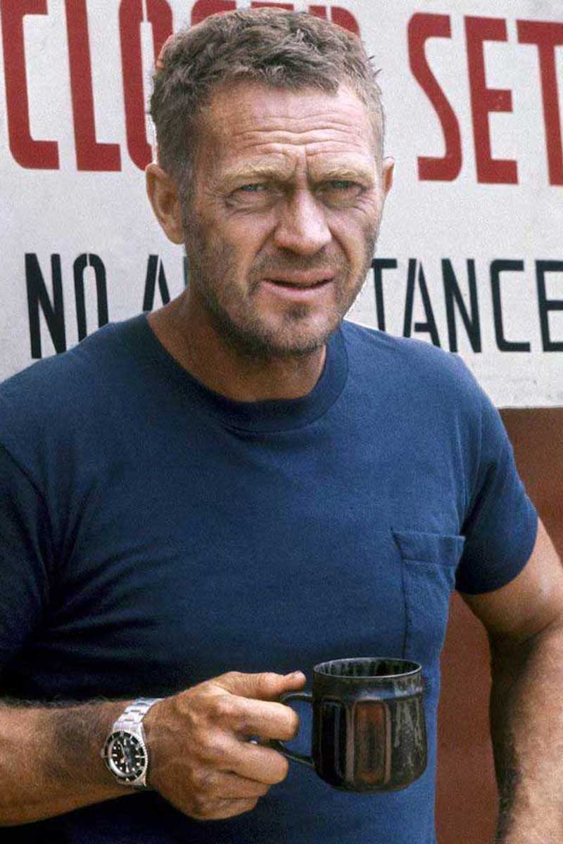 McQueen on the set of 'Papillon,' wearing his Rolex Submariner ref. 5512 (Image: Ron Galella)