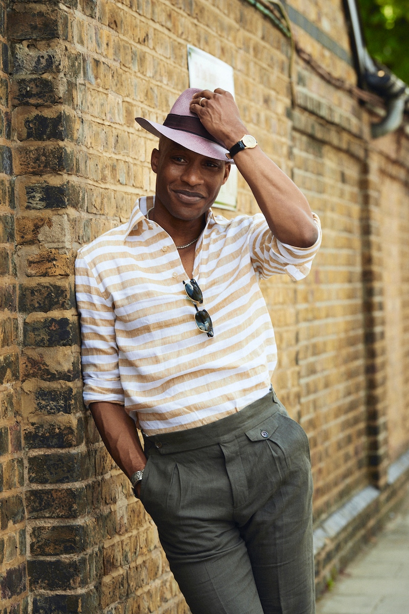 Shaun Gordon wears G. Inglese's striped linen polo for The Rake.