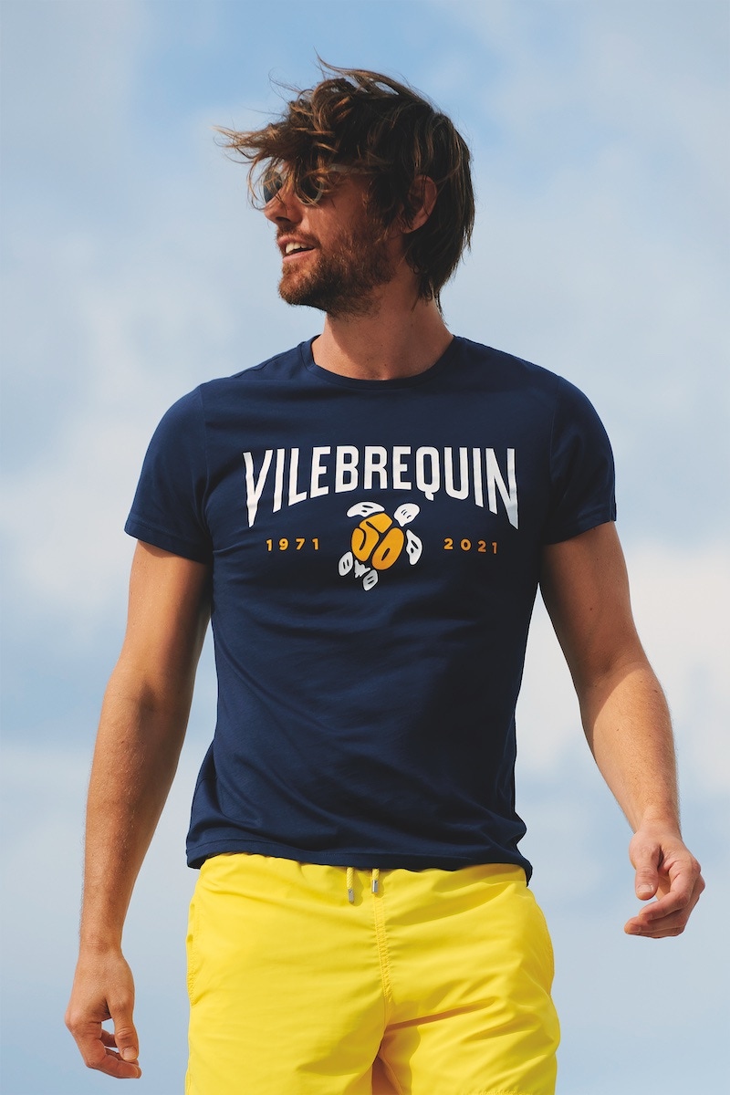 Vilebrequin 50th anniversary cotton T-shirt and yellow Moorea swimming shorts