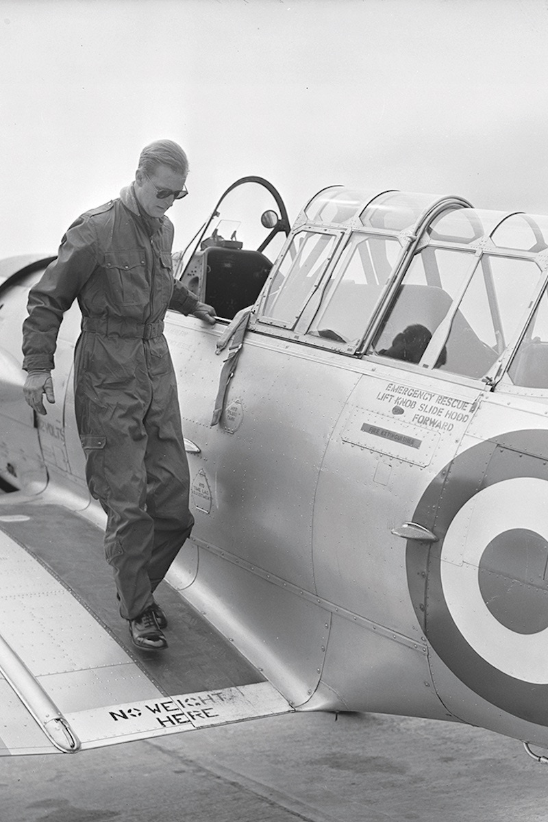 Disembarking from his training aircraft at RAF White Waltham in 1953 (Photo by PNA Rota/Getty Images)