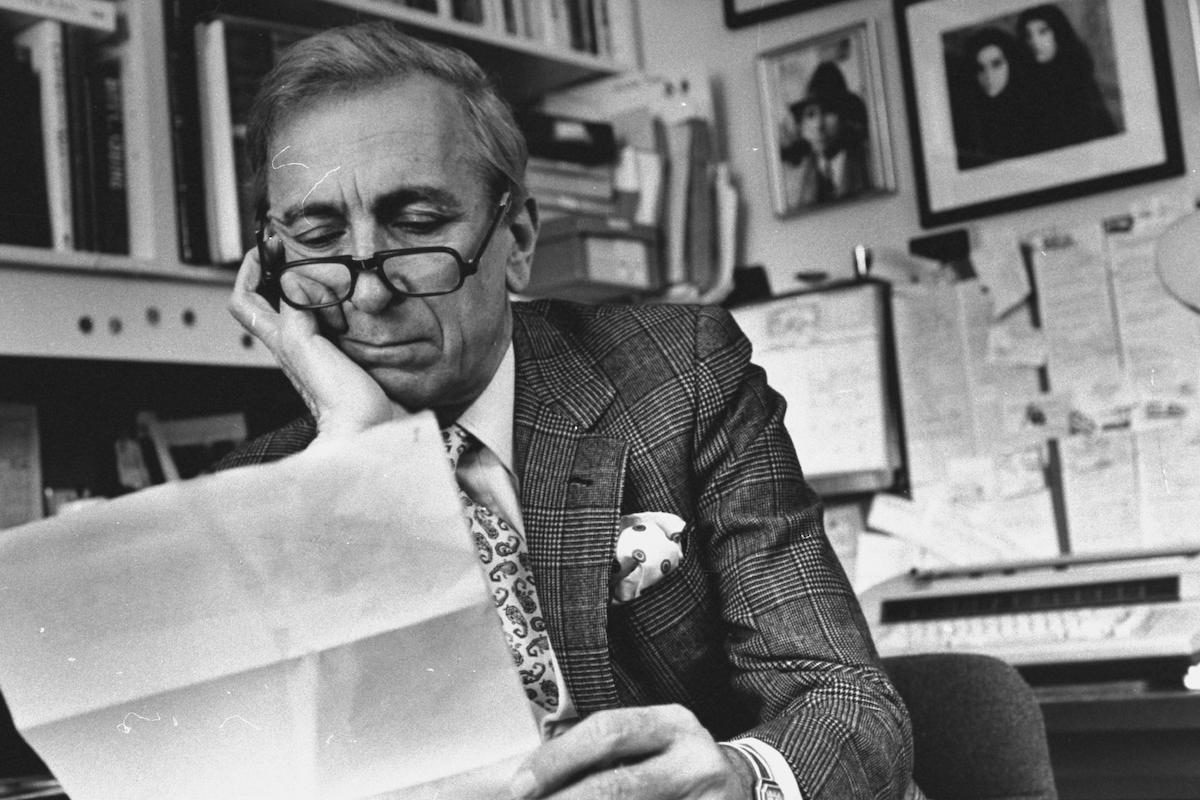 Author Gay Talese looking over manuscript as he sits in his sub-basement office at home. (Photo by Marianne Barcellona/The LIFE Images Collection/Getty Images)