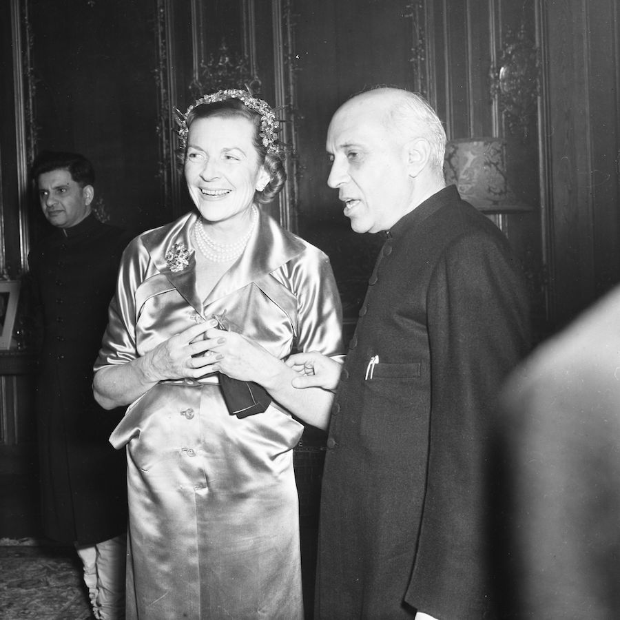 Nehru entertains Lady Mountbatten at a reception held in his honour in London, 1955 (Photo by ANL/REX/Shutterstock (3326965a)