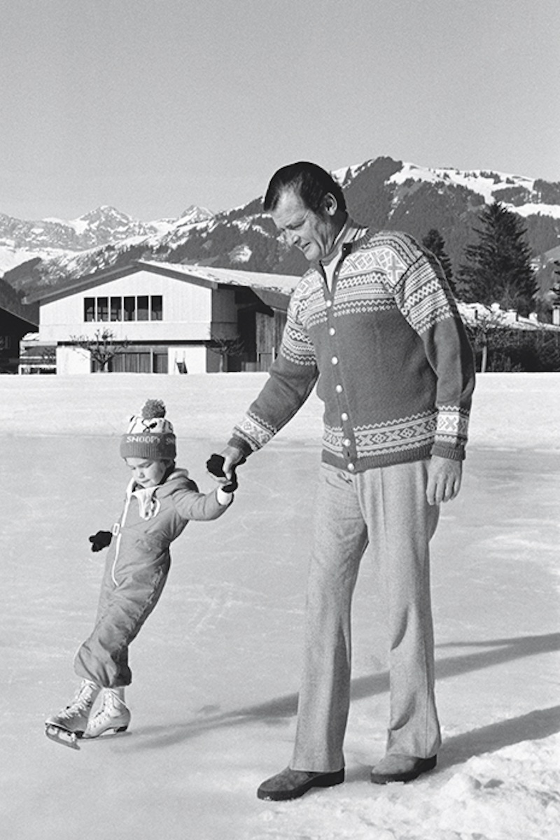 Roger Moore with son Christian in 1977, (Photo by Bertrand LAFORET/Gamma-Rapho via Getty Images)