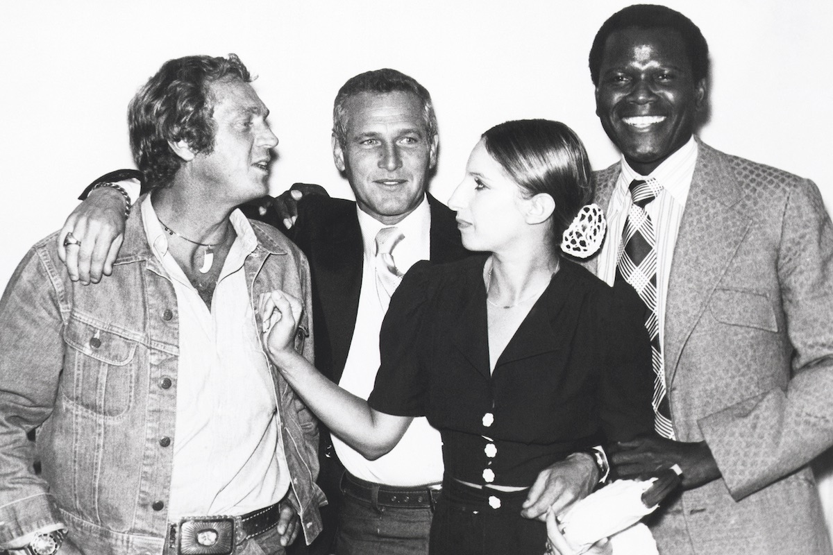 Steve McQueen Paul Newman, Barbra Streisand and Sidney Poitier at meeting of their own movie production company, First Artists Production Company, 1972.