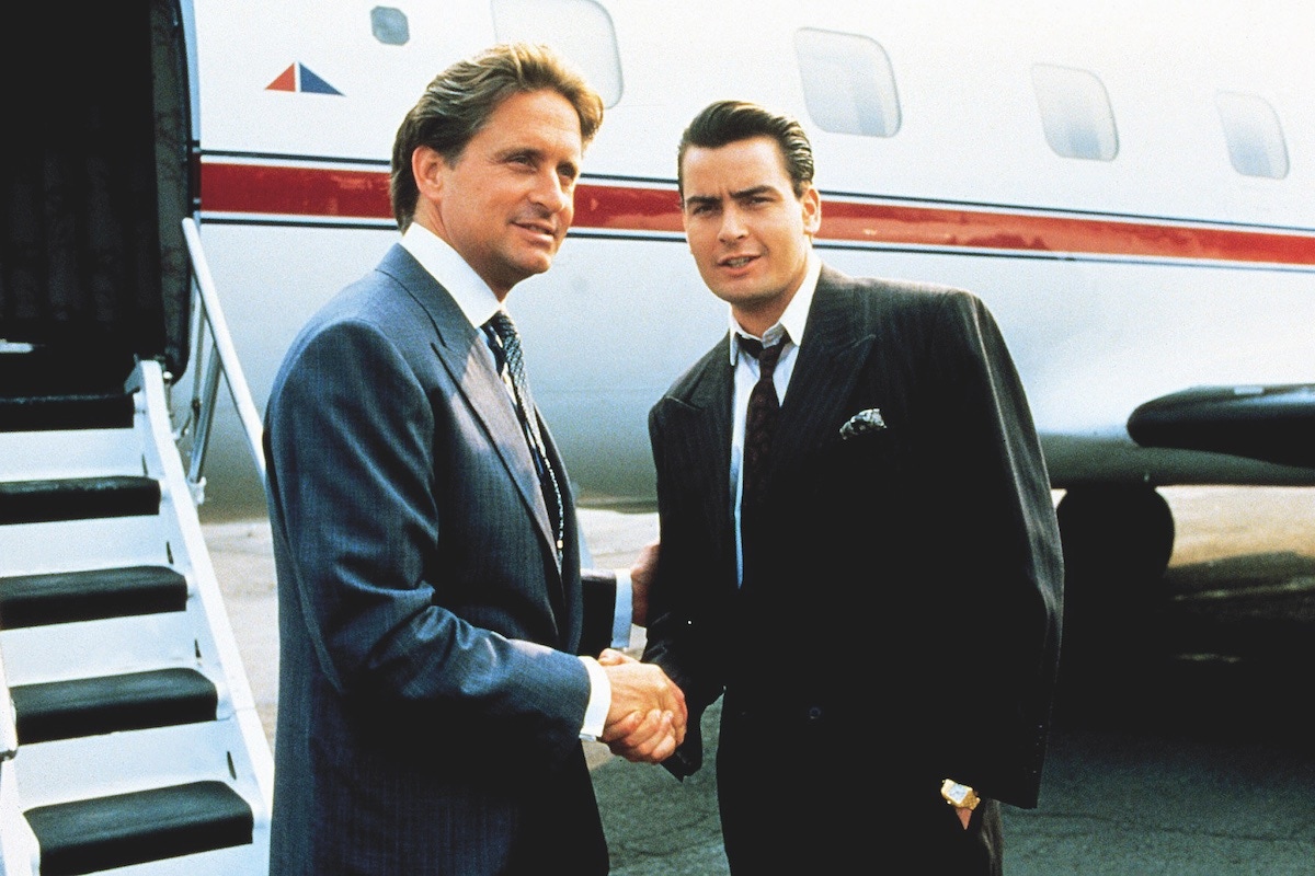 Michael Douglas and Charlie Sheen, 1987