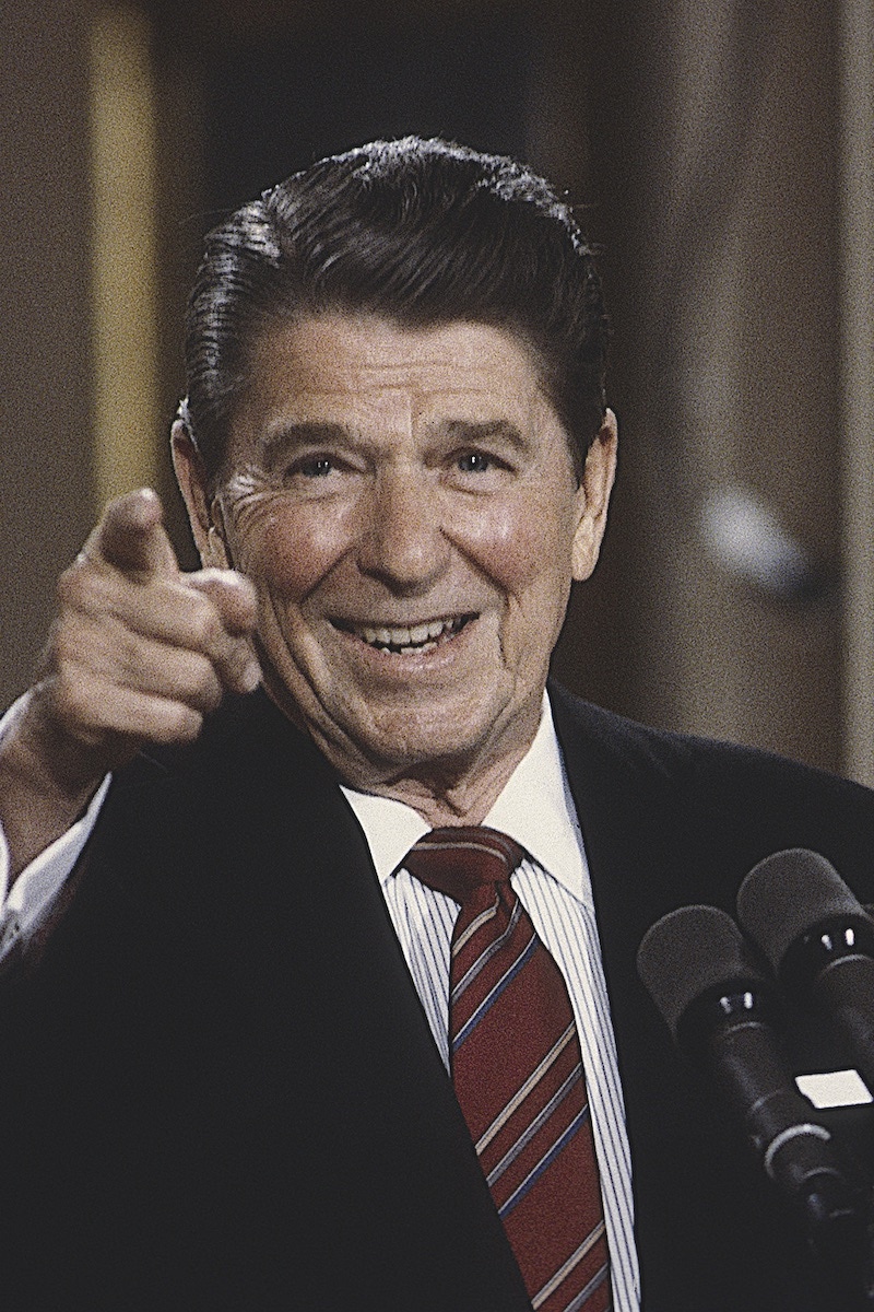 President Ronald Reagan points to reporter who gets the next question during a press conference President Ronald Reagan, Whitehouse, Washington DC, USA - 22 May 1984, (Photo by Mark Reinstein/REX/Shutterstock (9142195a)