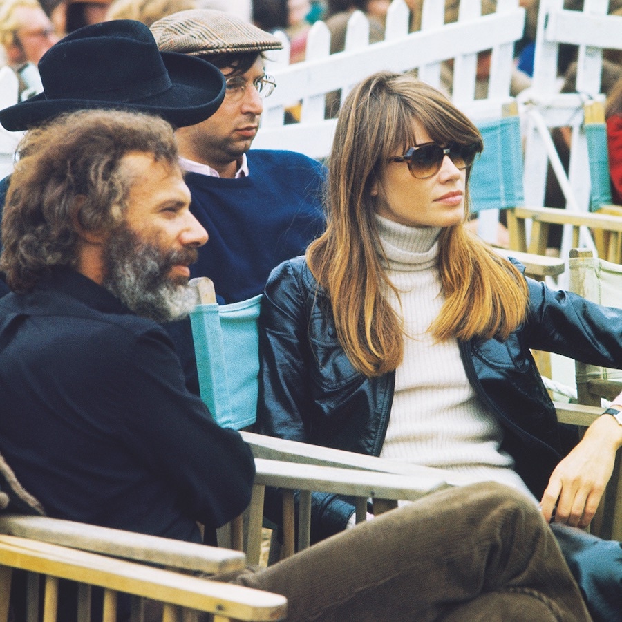 With the Egyptian-French singer-songwriter Georges Moustaki at the Isle of Wight festival, 1969 (Photo by Patrice Habans/Paris Match via Getty Images)