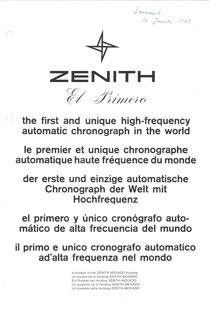 El Primero press release, 1969.