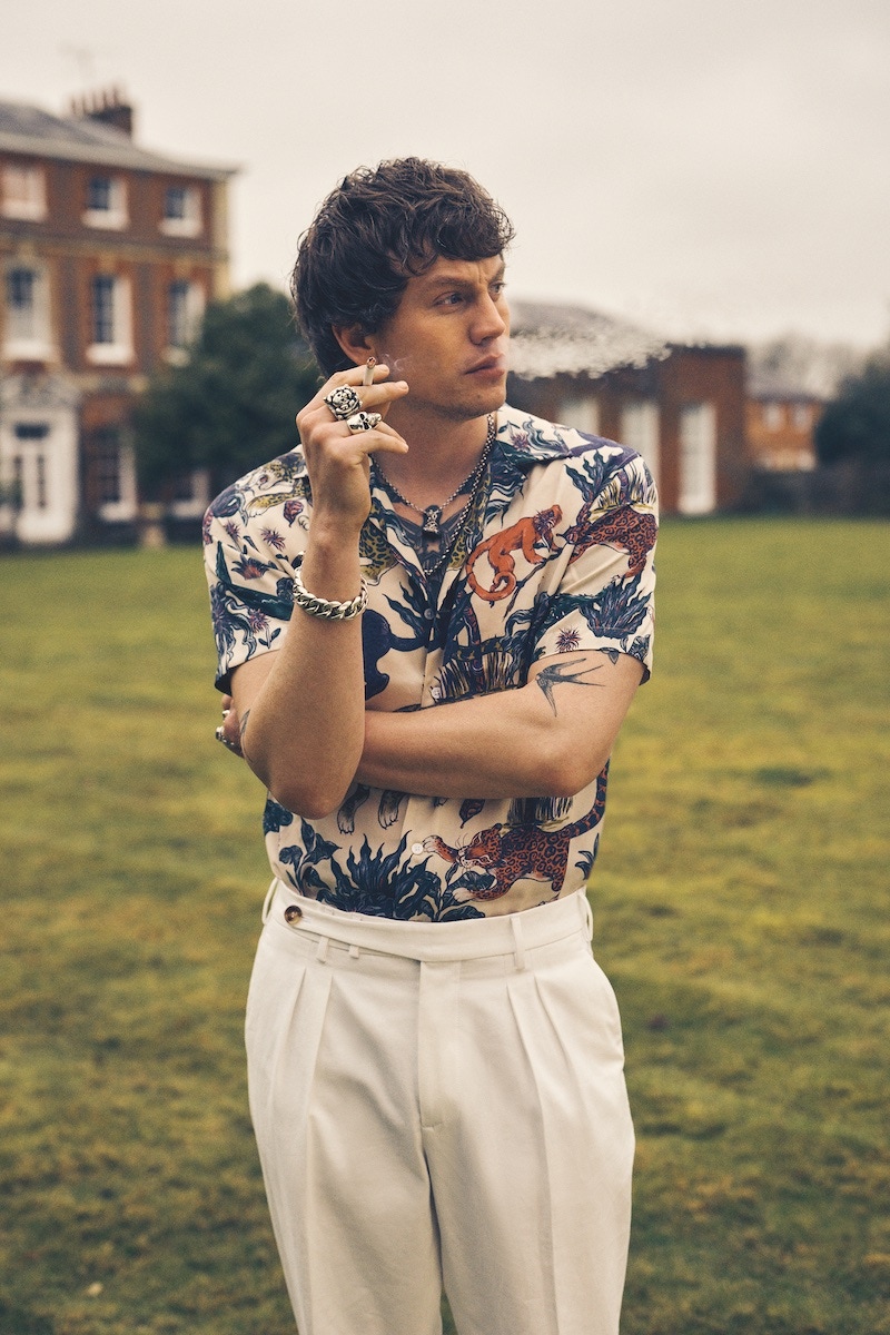 Print shirt, Far Afield; white cropped trousers, Brunello Cucinelli; jewellery, The Great Frog.