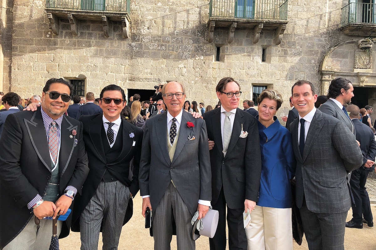 Shary Rahman, Wei Koh, Mariano Rubinacci, Nick Foulkes, Alexandra Foulkes and George Glasgow Jr. at the wedding of Luca Rubinacci.