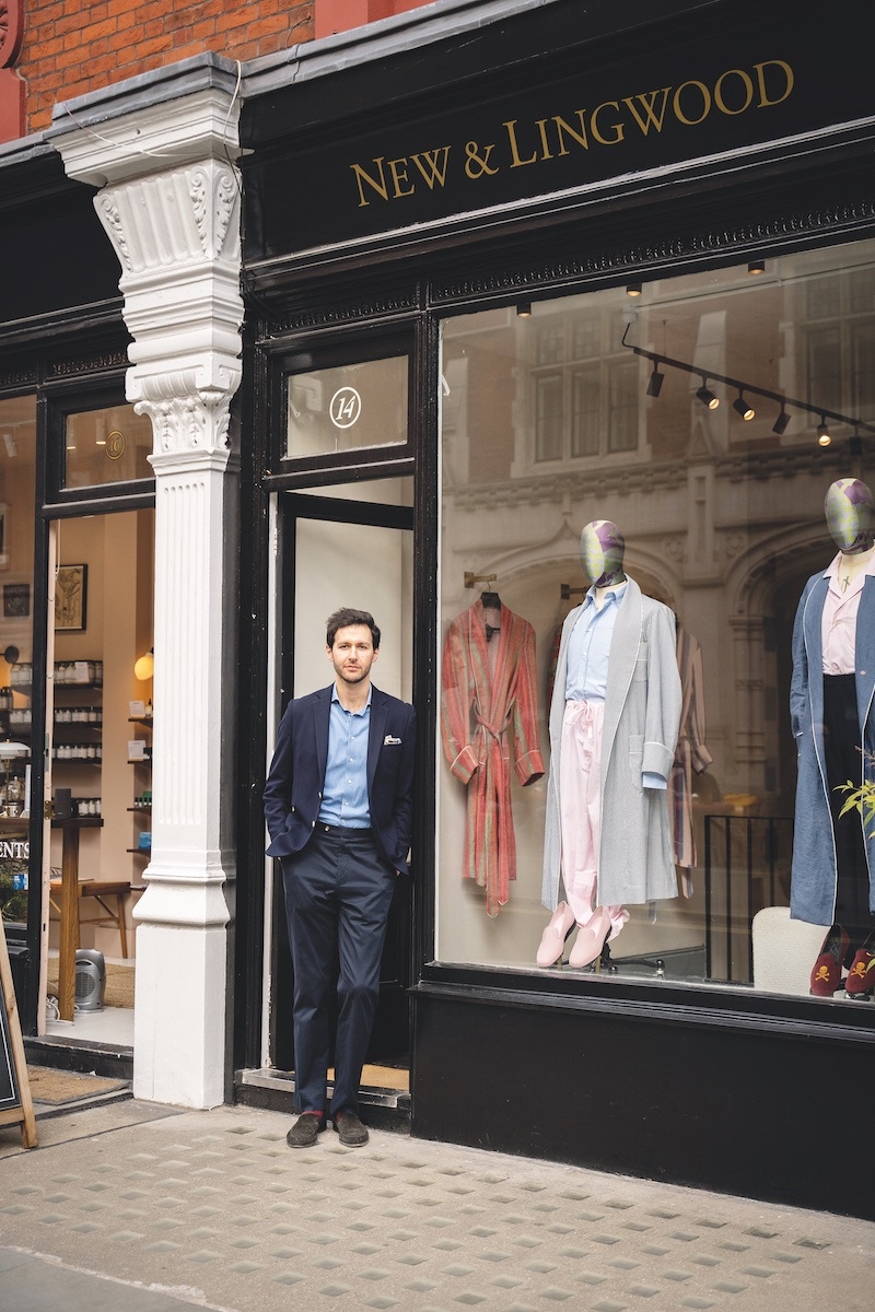 New & Lingwood C.E.O. Freddie Briance outside their recently-opened shop on Chiltern Street.